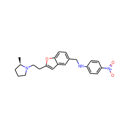 C[C@@H]1CCCN1CCc1cc2cc(CNc3ccc([N+](=O)[O-])cc3)ccc2o1 ZINC000013674333