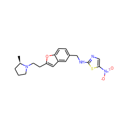 C[C@@H]1CCCN1CCc1cc2cc(CNc3ncc([N+](=O)[O-])s3)ccc2o1 ZINC000013674353