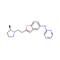 C[C@@H]1CCCN1CCc1cc2cc(Nc3cnccn3)ccc2o1 ZINC000013674379