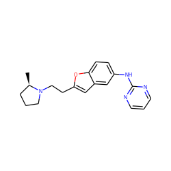 C[C@@H]1CCCN1CCc1cc2cc(Nc3ncccn3)ccc2o1 ZINC000013674375