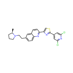 C[C@@H]1CCCN1CCc1ccc2nc(-c3csc(-c4cc(Cl)nc(Cl)c4)n3)ccc2c1 ZINC000035974316