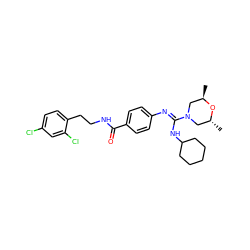 C[C@@H]1CN(/C(=N/c2ccc(C(=O)NCCc3ccc(Cl)cc3Cl)cc2)NC2CCCCC2)C[C@@H](C)O1 ZINC000013581456