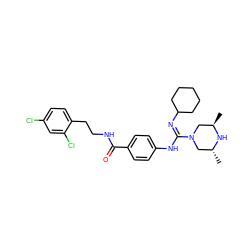 C[C@@H]1CN(/C(=N\C2CCCCC2)Nc2ccc(C(=O)NCCc3ccc(Cl)cc3Cl)cc2)C[C@@H](C)N1 ZINC000013581448