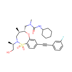 C[C@@H]1CN([C@H](C)CO)S(=O)(=O)c2ccc(C#Cc3cccc(F)c3)cc2O[C@H]1CN(C)C(=O)NC1CCCCC1 ZINC000095733203