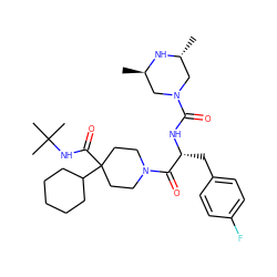 C[C@@H]1CN(C(=O)N[C@H](Cc2ccc(F)cc2)C(=O)N2CCC(C(=O)NC(C)(C)C)(C3CCCCC3)CC2)C[C@@H](C)N1 ZINC000071296991