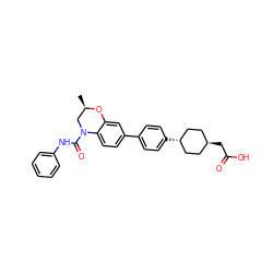 C[C@@H]1CN(C(=O)Nc2ccccc2)c2ccc(-c3ccc([C@H]4CC[C@H](CC(=O)O)CC4)cc3)cc2O1 ZINC000261143191