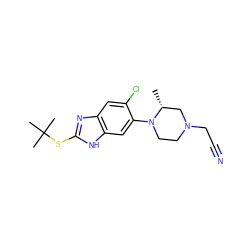 C[C@@H]1CN(CC#N)CCN1c1cc2[nH]c(SC(C)(C)C)nc2cc1Cl ZINC000040876521