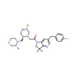 C[C@@H]1CN(CC(=O)N2CC(C)(C)c3ncc(Cc4ccc(F)cc4)cc32)[C@@H](CN2CCOC[C@H]2C)CN1 ZINC000143229233