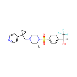 C[C@@H]1CN(CC2(c3ccncc3)CC2)CCN1S(=O)(=O)c1ccc([C@](C)(O)C(F)(F)F)cc1 ZINC000096901670