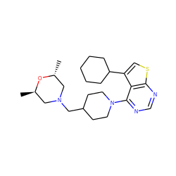 C[C@@H]1CN(CC2CCN(c3ncnc4scc(C5CCCCC5)c34)CC2)C[C@@H](C)O1 ZINC000146442658