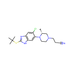 C[C@@H]1CN(CCC#N)CCN1c1cc2[nH]c(SC(C)(C)C)nc2cc1Cl ZINC000040395555