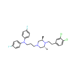 C[C@@H]1CN(CCCN(c2ccc(F)cc2)c2ccc(F)cc2)C[C@@H](C)N1CCc1ccc(Cl)c(Cl)c1 ZINC000026578012