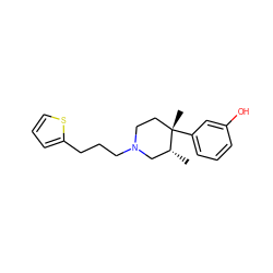 C[C@@H]1CN(CCCc2cccs2)CC[C@]1(C)c1cccc(O)c1 ZINC000013833007