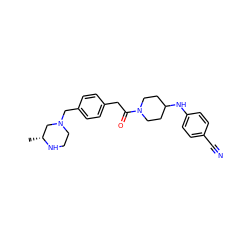 C[C@@H]1CN(Cc2ccc(CC(=O)N3CCC(Nc4ccc(C#N)cc4)CC3)cc2)CCN1 ZINC000034849833