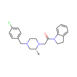 C[C@@H]1CN(Cc2ccc(Cl)cc2)CCN1CC(=O)N1CCc2ccccc21 ZINC000022941380