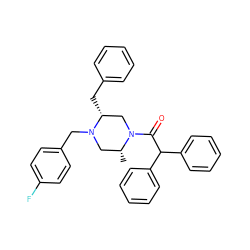 C[C@@H]1CN(Cc2ccc(F)cc2)[C@H](Cc2ccccc2)CN1C(=O)C(c1ccccc1)c1ccccc1 ZINC000096270773