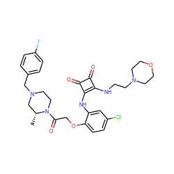 C[C@@H]1CN(Cc2ccc(F)cc2)CCN1C(=O)COc1ccc(Cl)cc1Nc1c(NCCN2CCOCC2)c(=O)c1=O ZINC000101091106