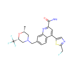 C[C@@H]1CN(Cc2ccc3c(-c4cnc(CF)s4)cc(C(N)=O)nc3c2)C[C@H](C(F)(F)F)O1 ZINC000221617687