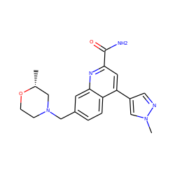 C[C@@H]1CN(Cc2ccc3c(-c4cnn(C)c4)cc(C(N)=O)nc3c2)CCO1 ZINC000221615850