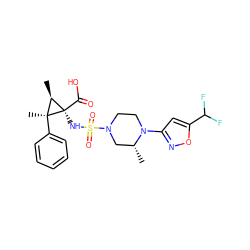 C[C@@H]1CN(S(=O)(=O)N[C@@]2(C(=O)O)[C@H](C)[C@]2(C)c2ccccc2)CCN1c1cc(C(F)F)on1 ZINC000071315850