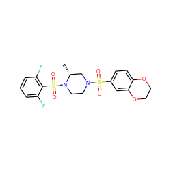 C[C@@H]1CN(S(=O)(=O)c2ccc3c(c2)OCCO3)CCN1S(=O)(=O)c1c(F)cccc1F ZINC000036379290