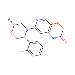 C[C@@H]1CN(c2cc3c(cn2)OCC(=O)N3)[C@H](c2ccccc2F)CO1 ZINC000072318139