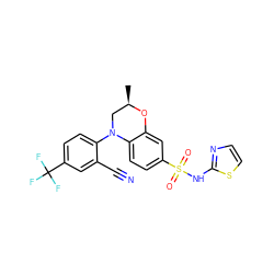 C[C@@H]1CN(c2ccc(C(F)(F)F)cc2C#N)c2ccc(S(=O)(=O)Nc3nccs3)cc2O1 ZINC000220194453