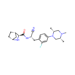 C[C@@H]1CN(c2ccc(C[C@@H](C#N)NC(=O)[C@H]3N[C@@H]4CC[C@H]3C4)c(F)c2)[C@H](C)CN1C ZINC000220820535