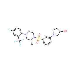 C[C@@H]1CN(c2ccc(F)cc2C(F)(F)F)CCN1S(=O)(=O)c1cccc(N2CC[C@@H](O)C2)c1 ZINC000040935615