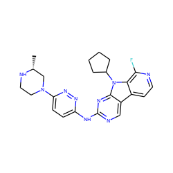 C[C@@H]1CN(c2ccc(Nc3ncc4c5ccnc(F)c5n(C5CCCC5)c4n3)nn2)CCN1 ZINC000117688685