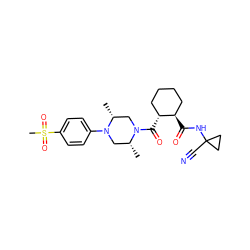 C[C@@H]1CN(c2ccc(S(C)(=O)=O)cc2)[C@H](C)CN1C(=O)[C@@H]1CCCC[C@H]1C(=O)NC1(C#N)CC1 ZINC000095554244