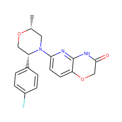 C[C@@H]1CN(c2ccc3c(n2)NC(=O)CO3)[C@H](c2ccc(F)cc2)CO1 ZINC000115882896