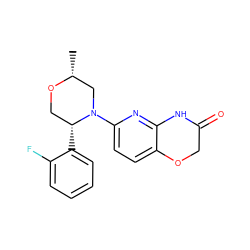 C[C@@H]1CN(c2ccc3c(n2)NC(=O)CO3)[C@H](c2ccccc2F)CO1 ZINC000072318136