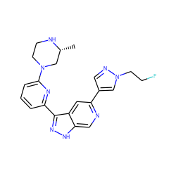 C[C@@H]1CN(c2cccc(-c3n[nH]c4cnc(-c5cnn(CCF)c5)cc34)n2)CCN1 ZINC000205243389