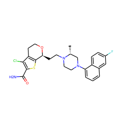 C[C@@H]1CN(c2cccc3cc(F)ccc23)CCN1CC[C@@H]1OCCc2c1sc(C(N)=O)c2Cl ZINC000028528468