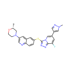 C[C@@H]1CN(c2cnc3ccc(Sc4nnc5c(F)cc(-c6cnn(C)c6)cn45)cc3c2)CCO1 ZINC000204965102