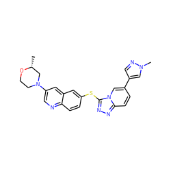 C[C@@H]1CN(c2cnc3ccc(Sc4nnc5ccc(-c6cnn(C)c6)cn45)cc3c2)CCO1 ZINC000204956370