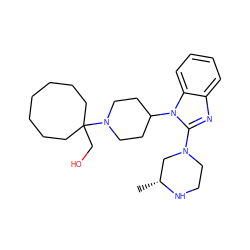 C[C@@H]1CN(c2nc3ccccc3n2C2CCN(C3(CO)CCCCCCC3)CC2)CCN1 ZINC000066101140