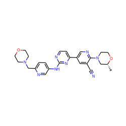 C[C@@H]1CN(c2ncc(-c3ccnc(Nc4ccc(CN5CCOCC5)nc4)n3)cc2C#N)CCO1 ZINC000223212162