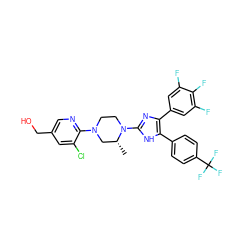 C[C@@H]1CN(c2ncc(CO)cc2Cl)CCN1c1nc(-c2cc(F)c(F)c(F)c2)c(-c2ccc(C(F)(F)F)cc2)[nH]1 ZINC000028953911