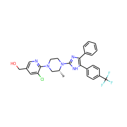 C[C@@H]1CN(c2ncc(CO)cc2Cl)CCN1c1nc(-c2ccccc2)c(-c2ccc(C(F)(F)F)cc2)[nH]1 ZINC000028953904