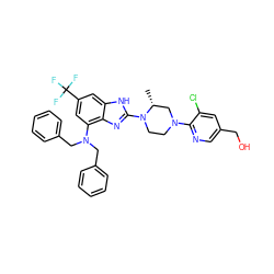 C[C@@H]1CN(c2ncc(CO)cc2Cl)CCN1c1nc2c(N(Cc3ccccc3)Cc3ccccc3)cc(C(F)(F)F)cc2[nH]1 ZINC000038157615