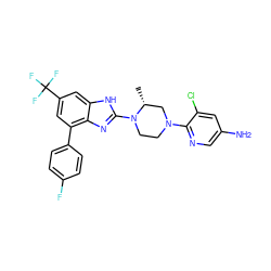 C[C@@H]1CN(c2ncc(N)cc2Cl)CCN1c1nc2c(-c3ccc(F)cc3)cc(C(F)(F)F)cc2[nH]1 ZINC000035975032