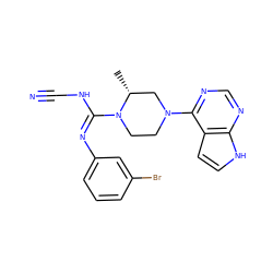 C[C@@H]1CN(c2ncnc3[nH]ccc23)CCN1/C(=N\c1cccc(Br)c1)NC#N ZINC000045284009