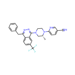 C[C@@H]1CN(c2nnc(Cc3ccccc3)c3ccc(C(F)(F)F)cc23)CCN1c1ccc(C#N)cn1 ZINC000169354073