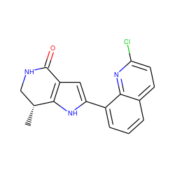 C[C@@H]1CNC(=O)c2cc(-c3cccc4ccc(Cl)nc34)[nH]c21 ZINC000222334001