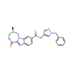 C[C@@H]1CNC(=O)c2cc3ccc(C(=O)Nc4cnn(Cc5ccccc5)c4)cc3n2C1 ZINC000218275172