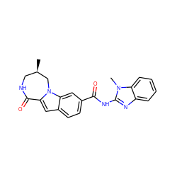 C[C@@H]1CNC(=O)c2cc3ccc(C(=O)Nc4nc5ccccc5n4C)cc3n2C1 ZINC000147841491