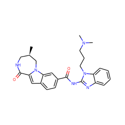 C[C@@H]1CNC(=O)c2cc3ccc(C(=O)Nc4nc5ccccc5n4CCCN(C)C)cc3n2C1 ZINC000218211503