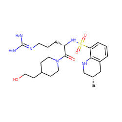 C[C@@H]1CNc2c(cccc2S(=O)(=O)N[C@@H](CCCN=C(N)N)C(=O)N2CCC(CCO)CC2)C1 ZINC000013801836